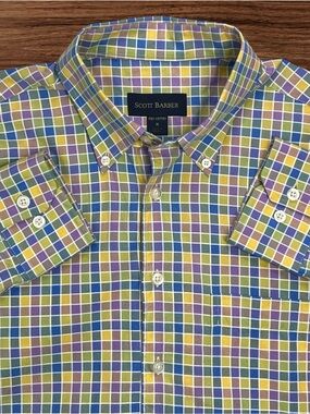 Scott Barber Tattersall Check Pattern Dress Shirt. Spring Colors. Size Medium.